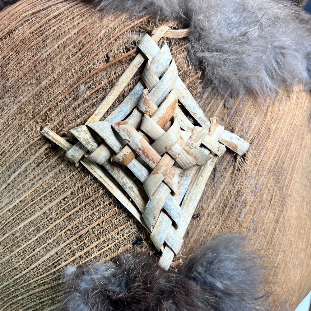 Handmade Native Style Fur Trim Basket Feathers Beaded Accent‎ Rustic Boho Decor